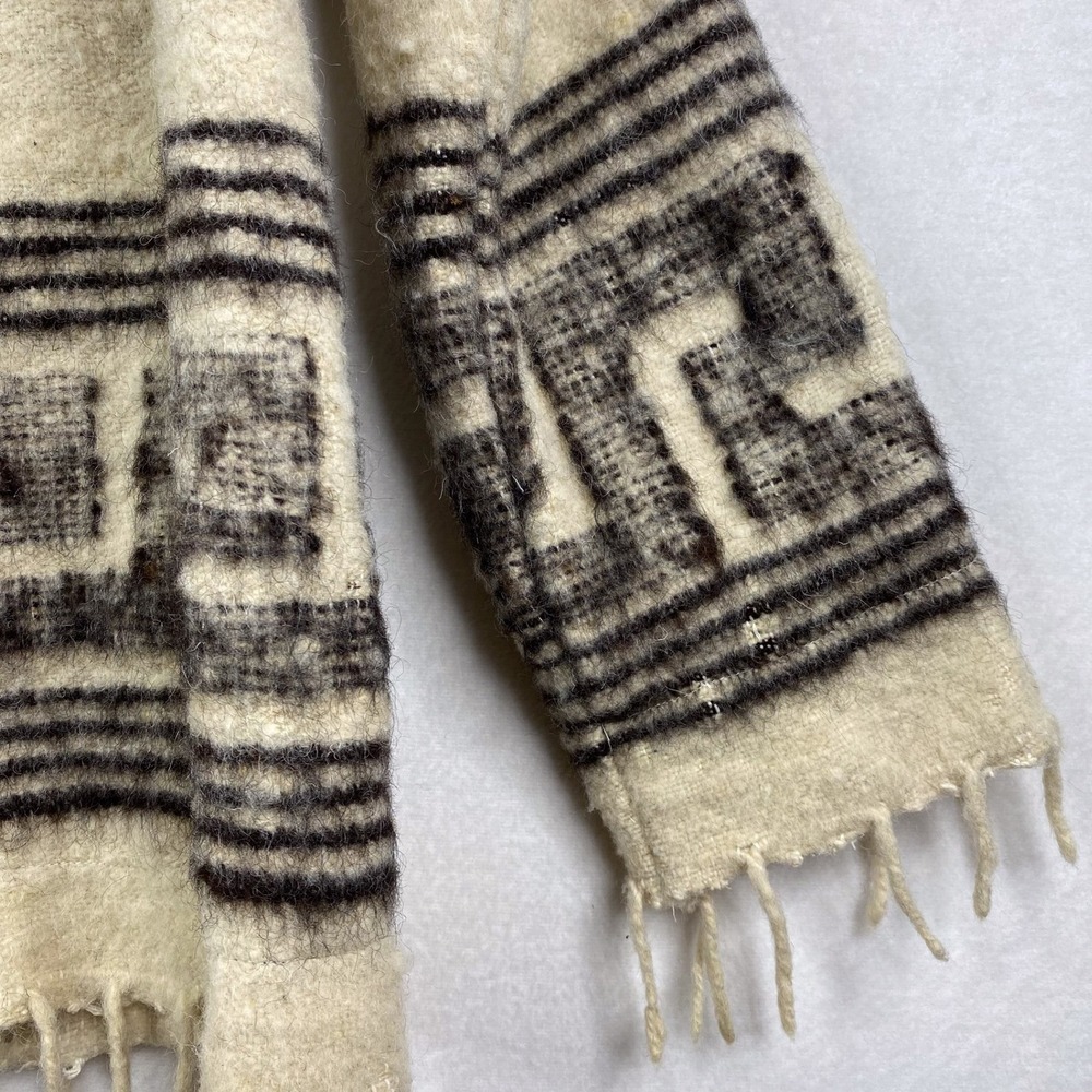 Vintage Cream Wool Knit Fringed Southwestern Birds Full Zip Jacket Coat - Picture 11 of 15